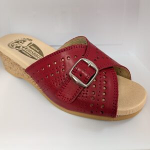 Worishofer 251P Women's Red leather Cork Wedge Slide Sandal