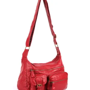 KARLA HANSON KH52-50705 CHARLOTTE RED FAUX LEATHER MULTI POCKET CROSSBODY BAG