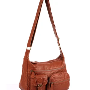 KARLA HANSON KH52-50705 CHARLOTTE TAN FAUX LEATHER MULTI POCKET CROSSBODY BAG