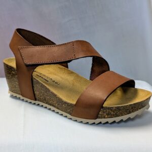 Eric Michael JOLLY Women’s BROWN Leather cork wedge sandal with adjustable straps made in Spain
