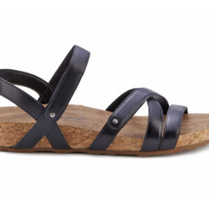 WALKING CRADLES POOLE BLACK LEATHER STRAPPY LOW WEDGE COMFORT SANDAL