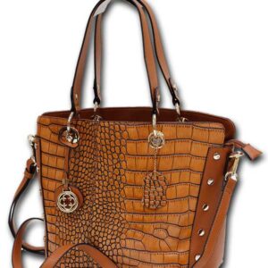 MC HANDBAGS #5178 CORINE CROC EMBOSSED LEATHER SHOULDER BAG COGNAC