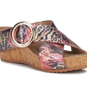 ROS HOMMERSON TABITHA 2 WOMEN'S PINK MULTI COLOR LEATHER WEDGE HEEL ADJUSTABLE SLIDE SANDAL