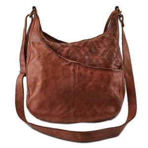L'ARTISTE HB-CRESCENT-CA FULL NATURAL LEATHER HOBO BAG WITH TOP ZIP CLOSURE AND ADJUSTABLE SHOULDER STRAP