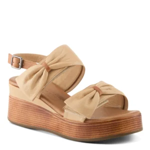 SPRING STEP KACPAR BEIGE LEATHER PLATFORM WEDGE DUAL STRAP COMFORT SANDAL
