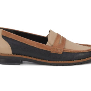 ROS HOMMERSON WINNIE 2 WOMEN'S BLACK AND TAN COLOR BLOCKED LEATHER PENNY LOAFER