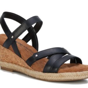 WALKING CRADLES ALBA WOMEN'S BLACK LEATHER STRAPPY CORK WEDGE CUSHIOND SANDAL